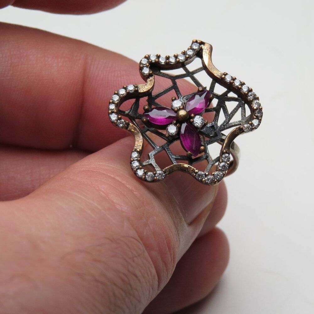 Silver Diamond Ruby Ring - image 1